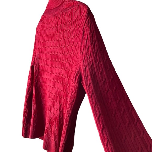 Talbots XL Wine-Color Turtleneck Cable Knit Sweater Burgundy 100% Cotton - Picture 5 of 6
